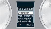 Cuadro de instrumentos: Menú de las funciones del vehículo